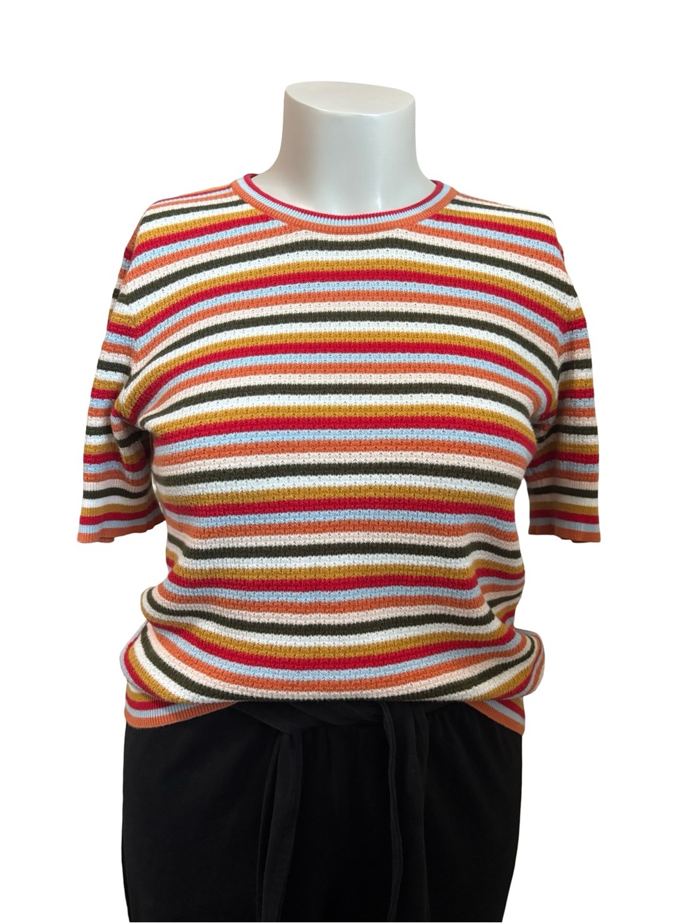 Lumiere Striped Short-Sleeve Knit Top in Multi-Color
